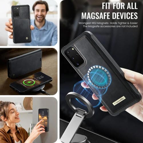 Funda de cuero desmontable CaseMe C49 con bloqueo RFID magnético para Samsung Galaxy S20+ (negra)