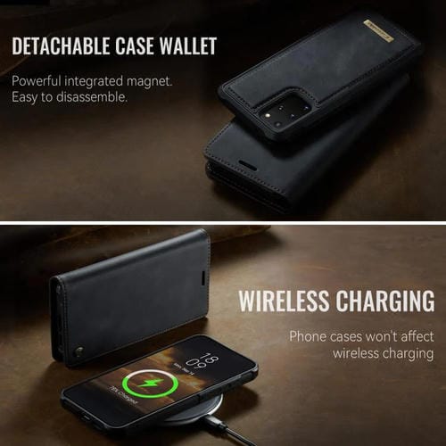 Funda de cuero desmontable CaseMe C49 con bloqueo RFID magnético para Samsung Galaxy S20+ (negra)