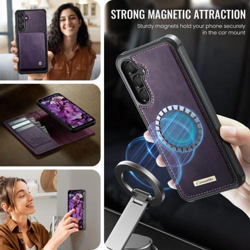 Funda de cuero desmontable con bloqueo RFID magnético para Samsung Galaxy A14 5G / M44 CaseMe C49 (morado)