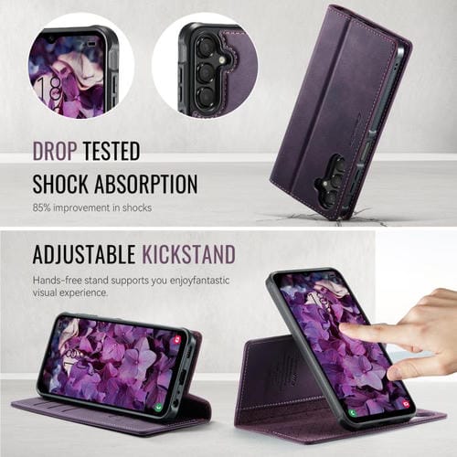 Funda de cuero desmontable con bloqueo RFID magnético para Samsung Galaxy A14 5G / M44 CaseMe C49 (morado)