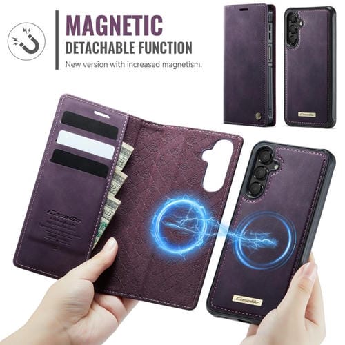 Funda de cuero desmontable con bloqueo RFID magnético para Samsung Galaxy A14 5G / M44 CaseMe C49 (morado)
