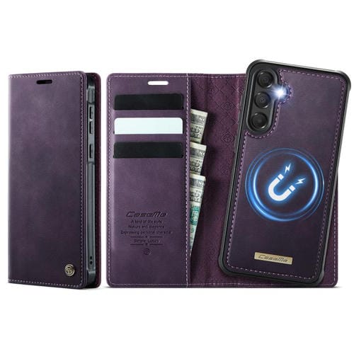 Funda de cuero desmontable con bloqueo RFID magnético CaseMe C49 para Samsung Galaxy A55/A35 5G (morado)
