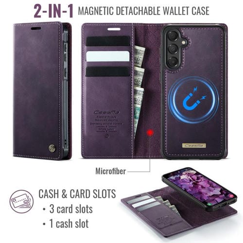 Funda de cuero desmontable con bloqueo RFID magnético CaseMe C49 para Samsung Galaxy A55/A35 5G (morado)