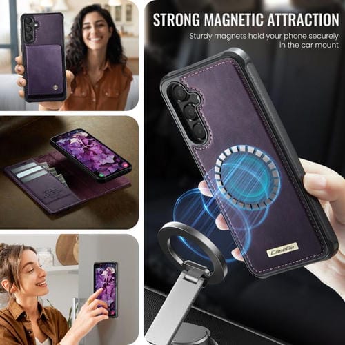 Funda de cuero desmontable con bloqueo RFID magnético CaseMe C49 para Samsung Galaxy A55/A35 5G (morado)