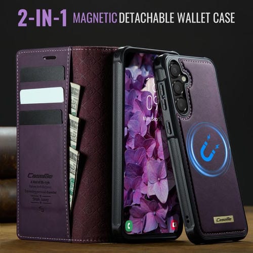 Funda de cuero desmontable con bloqueo RFID magnético CaseMe C49 para Samsung Galaxy A55/A35 5G (morado)