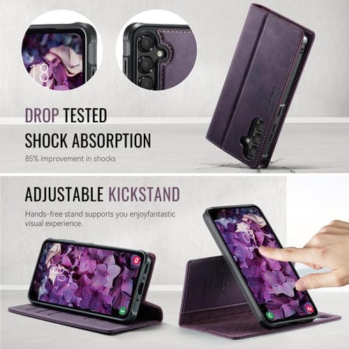 Funda de cuero desmontable con bloqueo RFID magnético CaseMe C49 para Samsung Galaxy A55/A35 5G (morado)