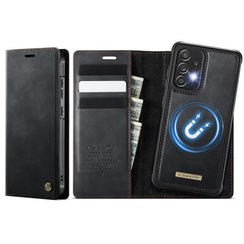 Funda de cuero desmontable CaseMe C49 con bloqueo RFID magnético para Samsung Galaxy A52/A52s (negra)