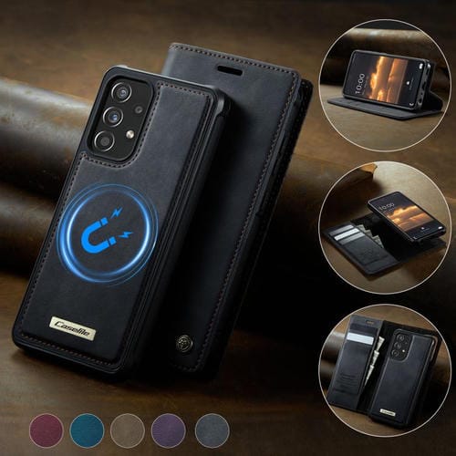 Funda de cuero desmontable CaseMe C49 con bloqueo RFID magnético para Samsung Galaxy A52/A52s (negra)