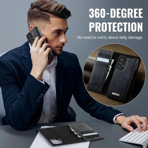 Funda de cuero desmontable CaseMe C49 con bloqueo RFID magnético para Samsung Galaxy A52/A52s (negra)