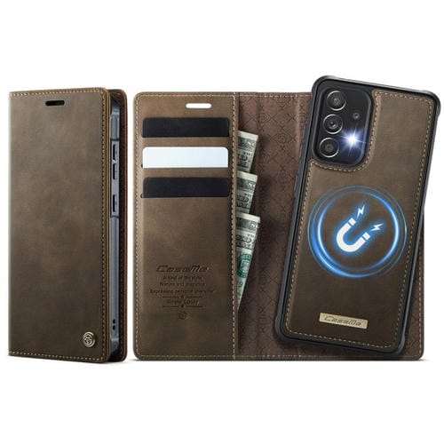 Funda de cuero desmontable CaseMe C49 con bloqueo RFID magnético para Samsung Galaxy A52/A52s (café)