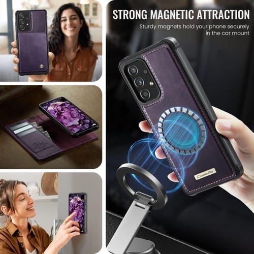 Funda de cuero desmontable CaseMe C49 con bloqueo RFID magnético para Samsung Galaxy A52/A52s (morado)