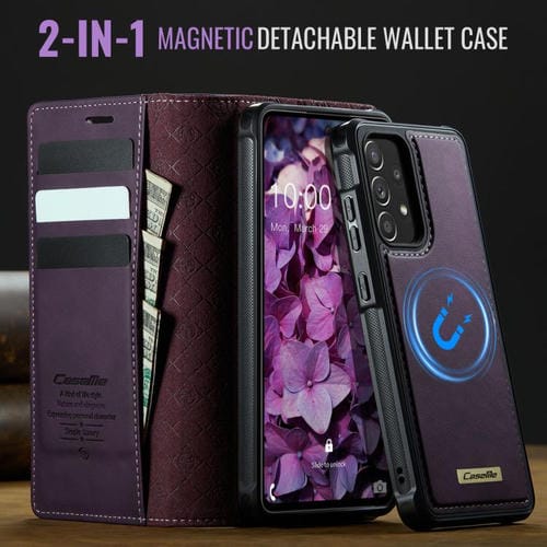 Funda de cuero desmontable CaseMe C49 con bloqueo RFID magnético para Samsung Galaxy A52/A52s (morado)
