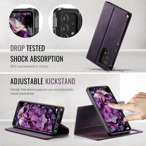 Funda de cuero desmontable CaseMe C49 con bloqueo RFID magnético para Samsung Galaxy A52/A52s (morado)
