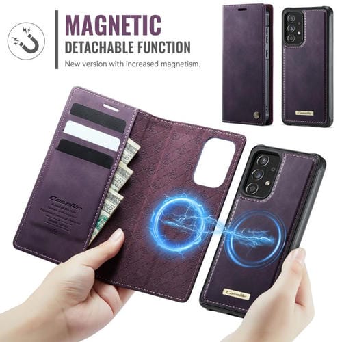 Funda de cuero desmontable CaseMe C49 con bloqueo RFID magnético para Samsung Galaxy A52/A52s (morado)