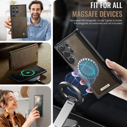 Funda de cuero desmontable con bloqueo RFID magnético para Samsung Galaxy S22 Ultra 5G CaseMe C49 (café)