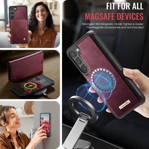 Funda de cuero desmontable con bloqueo RFID magnético para Samsung Galaxy S23 5G CaseMe C49 (roja)
