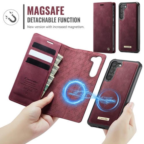 Funda de cuero desmontable con bloqueo RFID magnético para Samsung Galaxy S23 5G CaseMe C49 (roja)