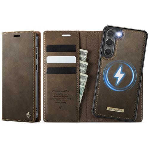 Funda de cuero desmontable con bloqueo RFID magnético para Samsung Galaxy S23+ 5G CaseMe C49 (café)
