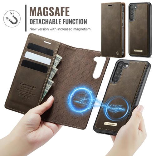 Funda de cuero desmontable con bloqueo RFID magnético para Samsung Galaxy S23+ 5G CaseMe C49 (café)