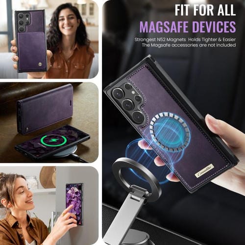 Funda de cuero desmontable con bloqueo RFID magnético para Samsung Galaxy S23 Ultra 5G CaseMe C49 (morado)