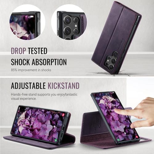 Funda de cuero desmontable con bloqueo RFID magnético para Samsung Galaxy S23 Ultra 5G CaseMe C49 (morado)