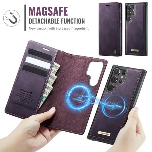 Funda de cuero desmontable con bloqueo RFID magnético para Samsung Galaxy S23 Ultra 5G CaseMe C49 (morado)