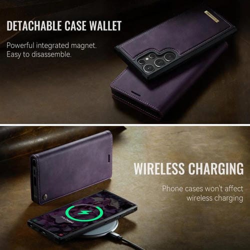 Funda de cuero desmontable con bloqueo RFID magnético para Samsung Galaxy S23 Ultra 5G CaseMe C49 (morado)