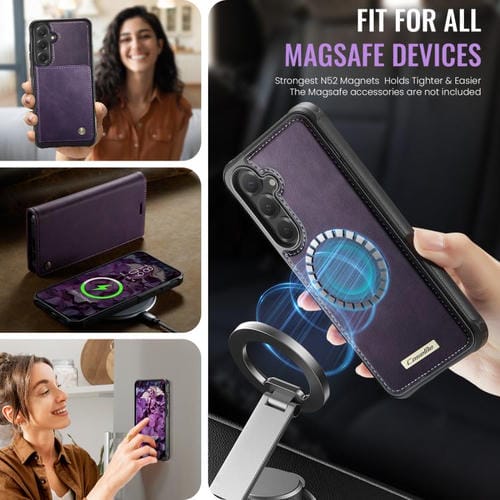 Funda de cuero desmontable con bloqueo RFID magnético para Samsung Galaxy S23 FE 5G CaseMe C49 (morado)