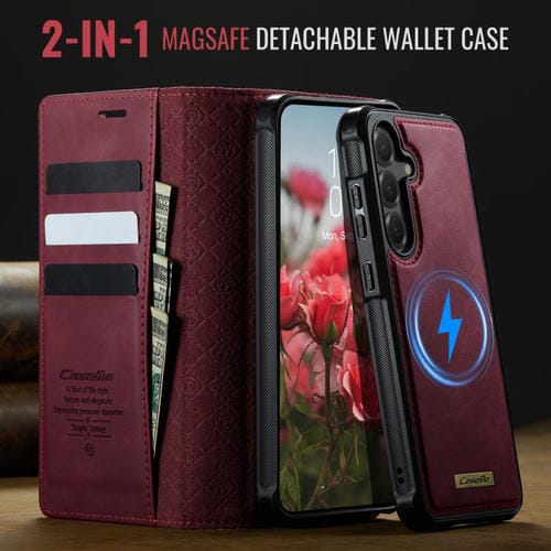 Funda de cuero desmontable CaseMe C49 con bloqueo RFID magnético para Samsung Galaxy S24 FE 5G (roja)