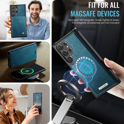 Funda de cuero desmontable con bloqueo RFID magnético para Samsung Galaxy S25 Ultra 5G CaseMe C49 (verde)