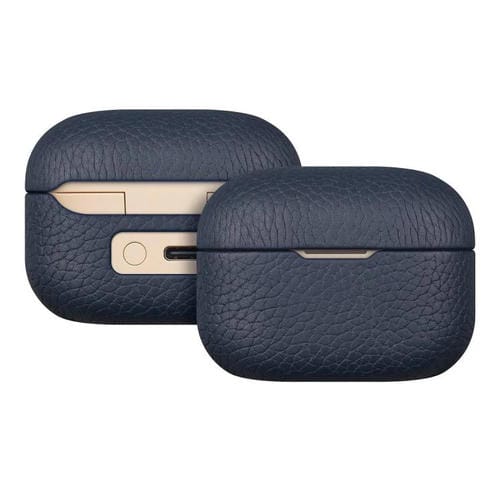 Funda protectora de cuero genuino con estampado de lichi para auriculares Bluetooth Sony LinkBuds S (azul oscuro)