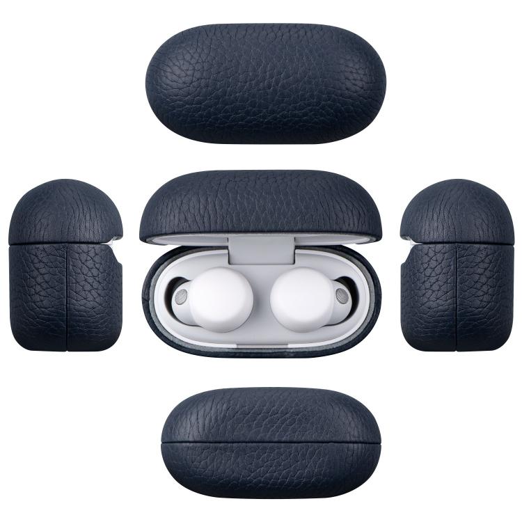 Funda protectora de cuero genuino con estampado de lichi para auriculares Bluetooth Sony LinkBuds S (azul)