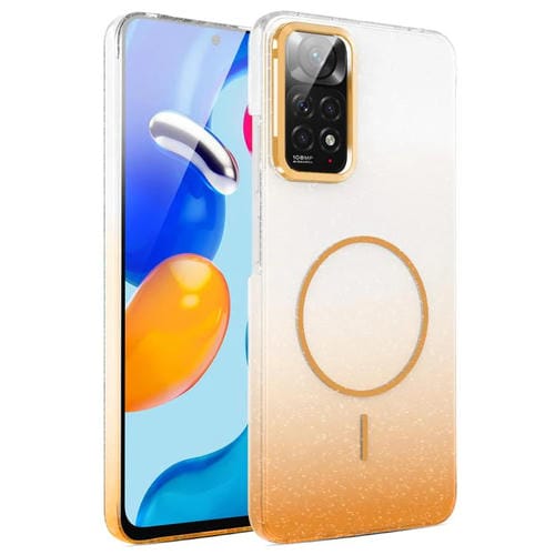 Funda MagSafe a prueba de golpes con degradado de brillo y diamantes dorados para Xiaomi Redmi Note 11/11S (dorada)