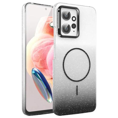 Funda MagSafe a prueba de golpes para Xiaomi Redmi 12 4G con purpurina dorada y degradado (negro)