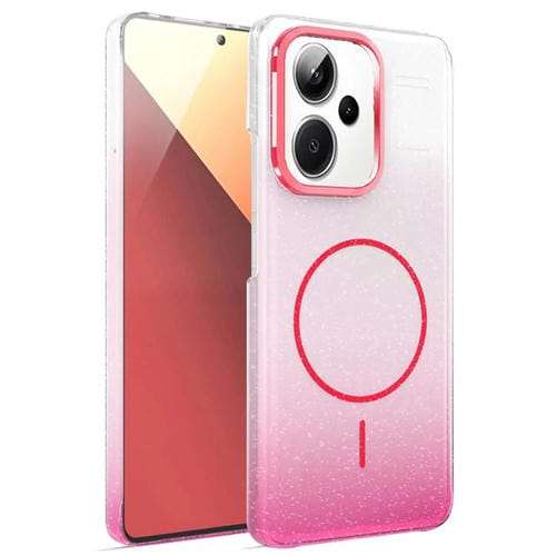 Funda MagSafe a prueba de golpes para Xiaomi Redmi Note 13 Pro 5G con purpurina dorada y degradado (rojo)