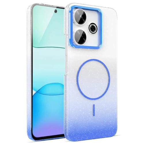 Funda MagSafe a prueba de golpes para Xiaomi Redmi 13 4G con purpurina dorada y degradado (azul)