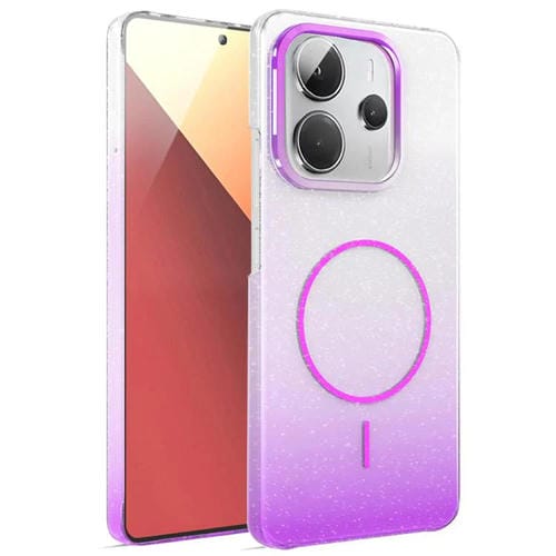 Funda para Redmi Note 14 4G Global de 163,25 mm con purpurina dorada y degradado MagSafe a prueba de golpes (morado)