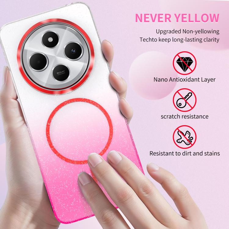 Funda MagSafe a prueba de golpes para Xiaomi Redmi Note 13 Pro 5G con purpurina dorada y degradado (rojo)