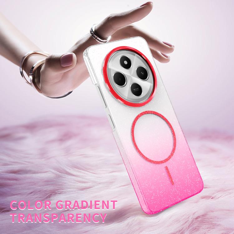 Funda MagSafe a prueba de golpes para Xiaomi Redmi 13 4G con purpurina dorada y degradado (roja)