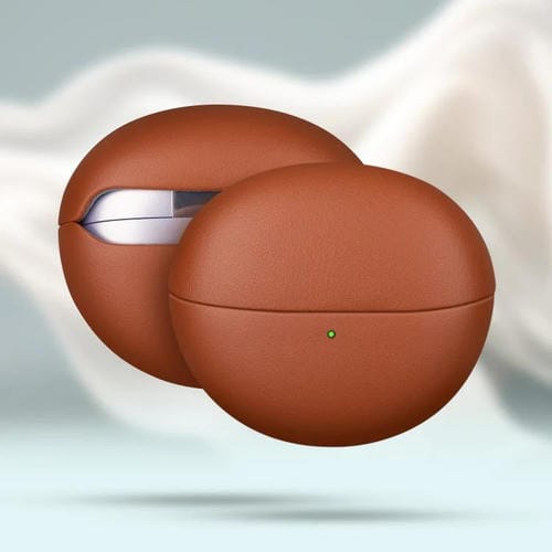 Funda protectora de cuero genuino granulado para auriculares Bluetooth Huawei FreeClip (marrón)