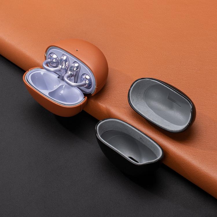 Funda protectora de cuero genuino granulado para auriculares Bluetooth Huawei FreeClip (marrón)