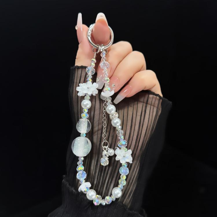 Cadena para teléfono con borlas de cristal Hulu blancas
