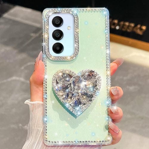 Funda con forma de corazón y diamantes brillantes para Samsung Galaxy A15 5G (verde claro)
