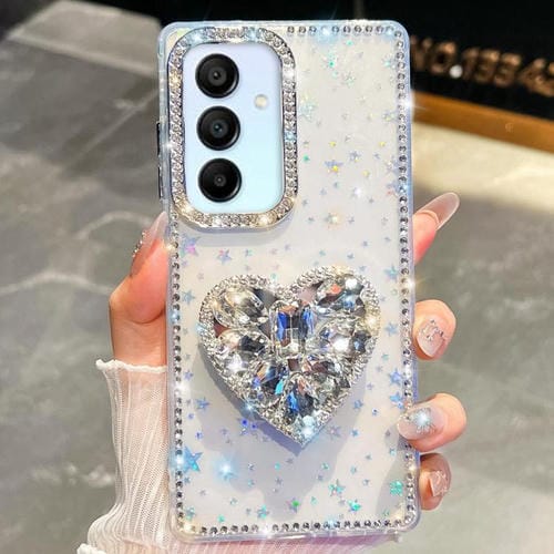 Funda para Samsung Galaxy A15 5G con diseño de corazón, piedras preciosas y diamantes brillantes (estrellas transparentes)