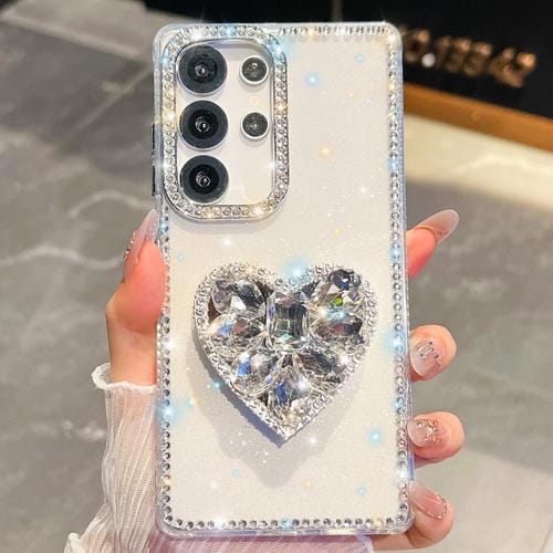 Funda transparente con forma de corazón y diamantes brillantes para Samsung Galaxy S24 Ultra 5G