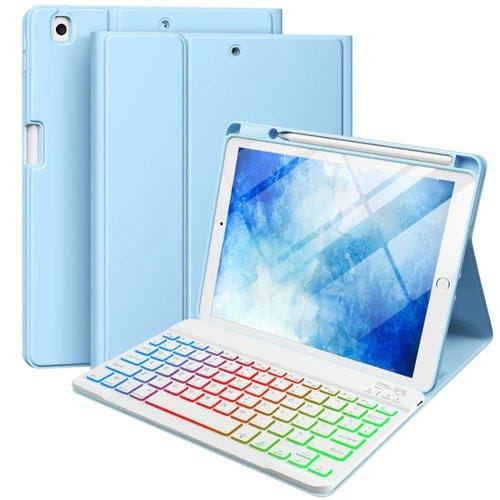 Funda de silicona y cuero con teclado Bluetooth para iPad Air 11 (2025/2024) con ranura para bolígrafo (azul cielo)