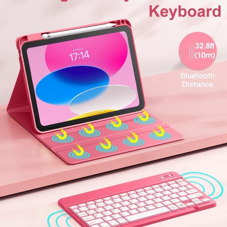 Funda de silicona con teclado Bluetooth para iPad 2022, con ranura para bolígrafo (morado lavanda)