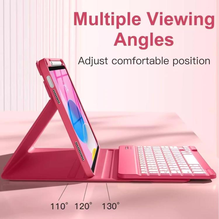 Funda de silicona con teclado Bluetooth para iPad 2022, con ranura para bolígrafo (rosa cereza)