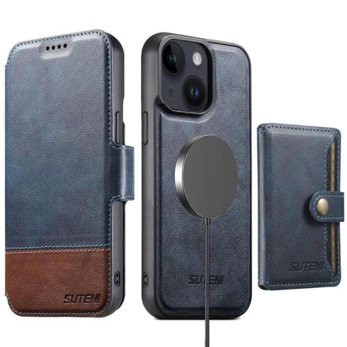 Funda de cuero Suteni Q06S1 3 en 1 con cierre magnético y desmontable para iPhone 13 (azul)