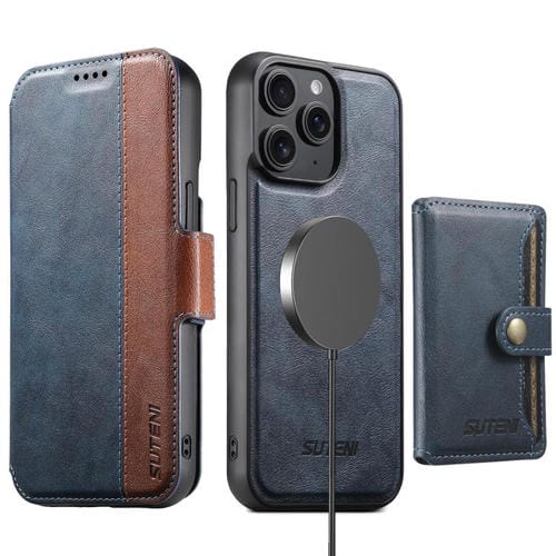 Funda de cuero Suteni Q07S1 3 en 1 con cierre magnético y billetera desmontable para iPhone 13 Pro Max (azul)